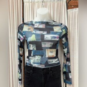 sheer mesh long sleeve top